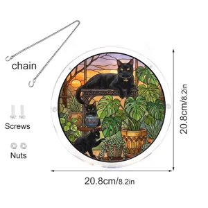 Circular acrylic black cat suncatcher window hanging with chain and screws 20.8cm