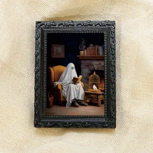 Cadre photo fantôme d'Halloween aimant de réfrigérateur détail, support mémo magnétique noir.
