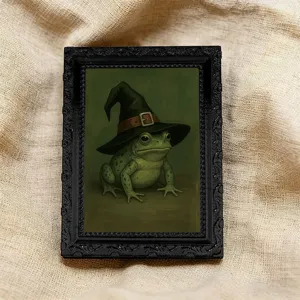 3D funny frog fridge magnet with vintage photo frame design, magnetic sticker for kitchen decor.
