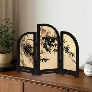 Mini Chinese Style Acrylic Folding Screen Tabletop Decor Bamboo Ink Painting Ornament