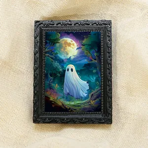 Halloween 3D ghost magnetic fridge sticker photo frame spooky forest home decorative item.