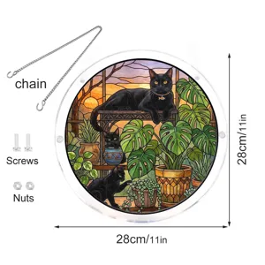 Acrylic black cat suncatcher window hanging stained glass style home decor with chain 28cm