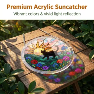 Acrylic black cat suncatcher window hanging pendant with vibrant stained glass effect design.