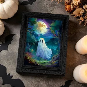 Halloween 3D ghost magnetic photo frame fridge sticker, spooky holiday memo magnet decor.
