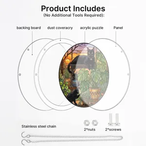Acrylic suncatcher cat puzzle component diagram set with hanging chain and hardware