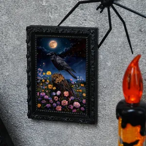 Halloween 3D Corvo Magnetico Cornice Foto Frigo Decorazione Spettrale Festa Dettaglio.