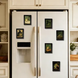 Vintage frog fridge magnets set, funny animal oil painting art decorative magnetic stickers.