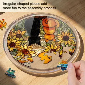 Acrylic cat puzzle suncatcher stained glass sunflower window hanging home decor piece