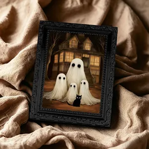 Halloween 3D ghost magnetic fridge sticker photo frame, spooky cute holiday home decor gift.