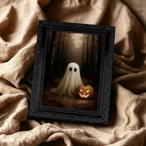 Cornice foto magnetica frigorifero fantasma 3D Halloween vista dettaglio decorativa festiva.