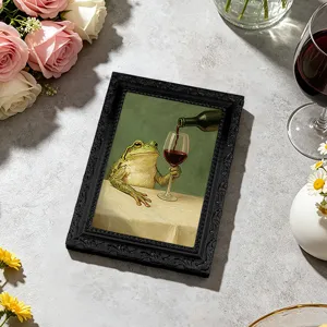 Detailed view of vintage frog oil painting fridge magnet, creative decorative accessory.