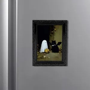 Cadre photo de réfrigérateur aimanté fantôme 3D Halloween, décoration rétro noire.