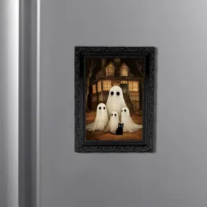 Halloween ghost fridge magnet photo frame, spooky gothic decor for home kitchen refrigerator.