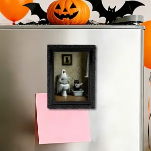 Vue détaillée du cadre photo aimant de réfrigérateur fantôme 3D Halloween, déco mignonne.