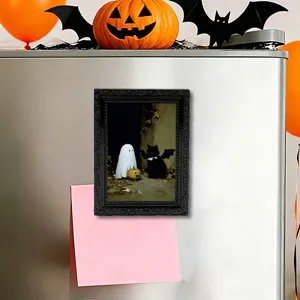 Aimant de réfrigérateur Halloween cadre photo vintage noir chat fantôme déco effrayante cadeau