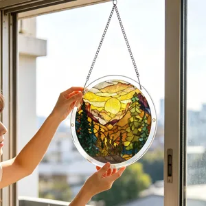 Stained glass style acrylic suncatcher window hanging ornament with metal chain decor