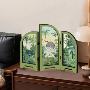 Mini acrylic folding screen desktop decoration Chinese style tropical plant bird art display