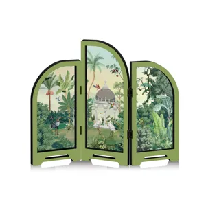 Mini acrylic folding screen decorative ornament, tropical landscape 3-panel tabletop display gift.