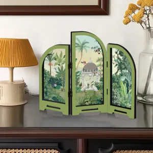 Mini acrylic folding screen desktop ornament Chinese style decorative gift for home office decor.