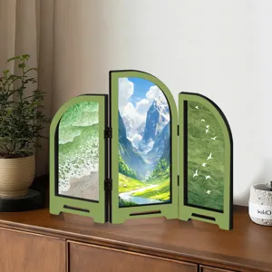 Detailed view of the mini creative acrylic folding screen ornament featuring beautiful landscape art.