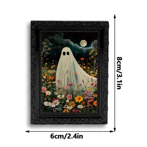 Detailed view of the Halloween ghost magnetic photo frame showing its compact size and delicate frame.