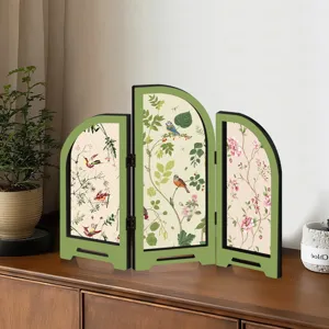 Mini Chinese style folding screen acrylic desktop ornament featuring vintage bird and flower art.