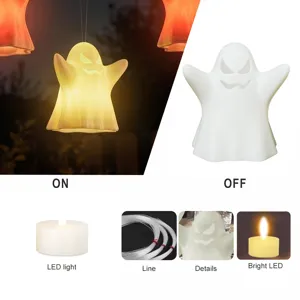 Halloween hanging ghost LED light detail view showcasing glowing effect, components.