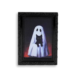 Détail d'aimant de réfrigérateur chat noir fantôme d'Halloween, joli décor de fête de vacances