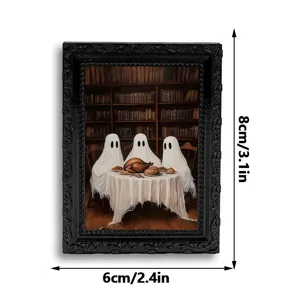 Halloween ghost fridge magnet photo frame 3D spooky decor vintage black frame gift 6x8cm