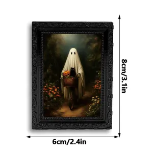 Cornice foto calamita frigorifero fantasma di Halloween, cornice decorativa vintage nera con grafica.