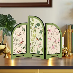 Detailed view of the Chinese style mini folding screen desktop ornament with floral patterns.