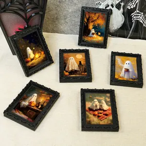 Miniature Halloween ghost photo frame fridge magnet close-up detail showcasing cute autumn art.