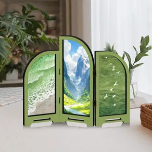 Detailed view of miniature creative folding screen decor featuring traditional Chinese landscape.