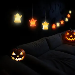 Halloween hanging LED ghost string lights, perfect glowing holiday party decorations.