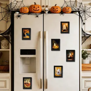 Halloween 3D ghost magnetic fridge stickers set, decorative retro photo frame magnets.