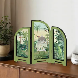 Mini acrylic folding screen tabletop ornament, exquisite tropical bird decorative display piece.