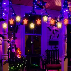 Halloween hanging LED ghost lights, glowing spooky props for party decoration and indoor outdoor use.