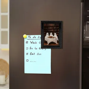 Halloween ghost magnetic photo frame fridge sticker, vintage spooky decor for home kitchen.