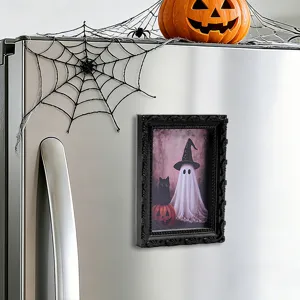 Halloween 3D fantôme cadre photo magnétique autocollant de réfrigérateur, fête effrayante détail.