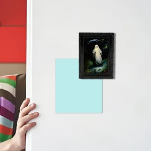 Halloween 3D ghost fridge magnet with retro black frame, spooky cute umbrella wall decor.