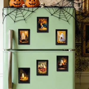 Halloween ghost fridge magnets set vintage black frame picture decorative stickers for kitchen