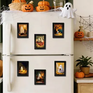 Halloween ghost fridge magnet set, mini art frame detail showing cute ghost and pumpkin design.