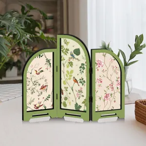 Chinese style mini acrylic folding screen desktop decoration oriental bird flower art gift.