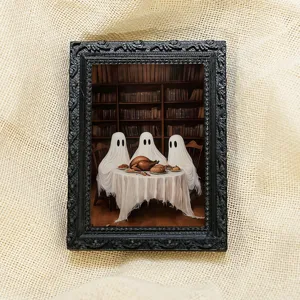 Halloween 3D ghost magnetic photo frame fridge sticker, spooky vintage gothic home decor.