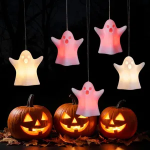 Halloween hanging LED ghost lights, glowing party decoration ornaments for indoor and outdoor.
