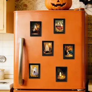 Halloween ghost refrigerator magnet photo frame set, detail view showing cute spooky design.