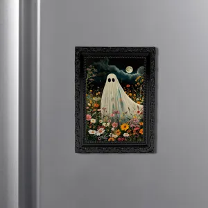 Halloween spooky ghost resin refrigerator magnet vintage black picture frame decor