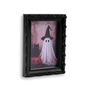 Cadre photo aimanté réfrigérateur fantôme 3D Halloween, cadre noir rétro sculpté pour fête.