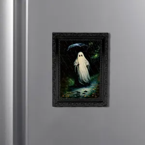 Halloween 3D ghost magnetic photo frame fridge sticker, spooky gothic home decor memo magnet.