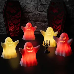 Halloween glowing ghost LED light set, spooky festival party tabletop decoration ornament.